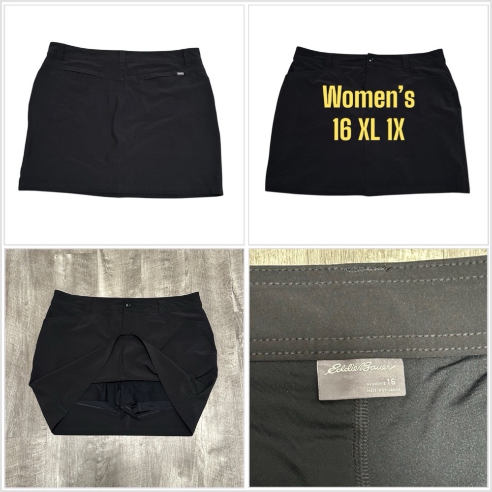 Women's Eddie Bauer Golf 16 XL 1X Skort W/Shorts Black Active Stretch Pockets